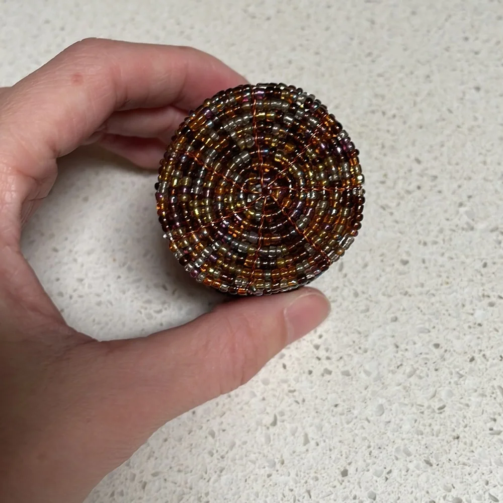 Handmade colorful iridescent rainbow beaded mini jewelry box